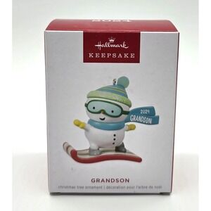 2024 Hallmark Grandson Snowman‎ Sled Keepsake Christmas Ornament New
